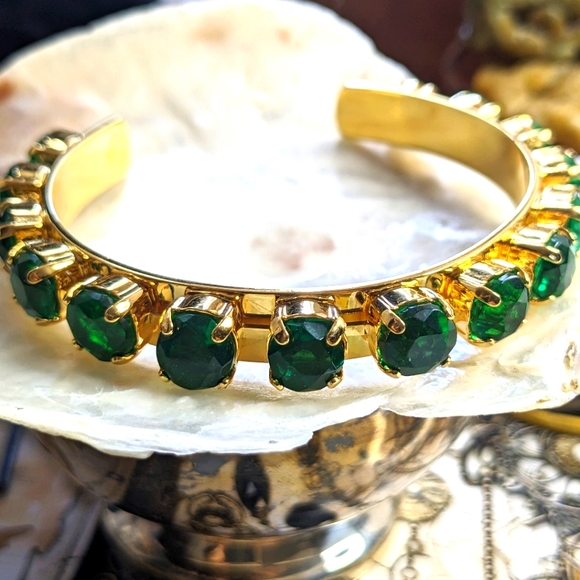 Lab Created Emerald in 14K Gold Plated Cuff Bracelet - Picture 4 of 4